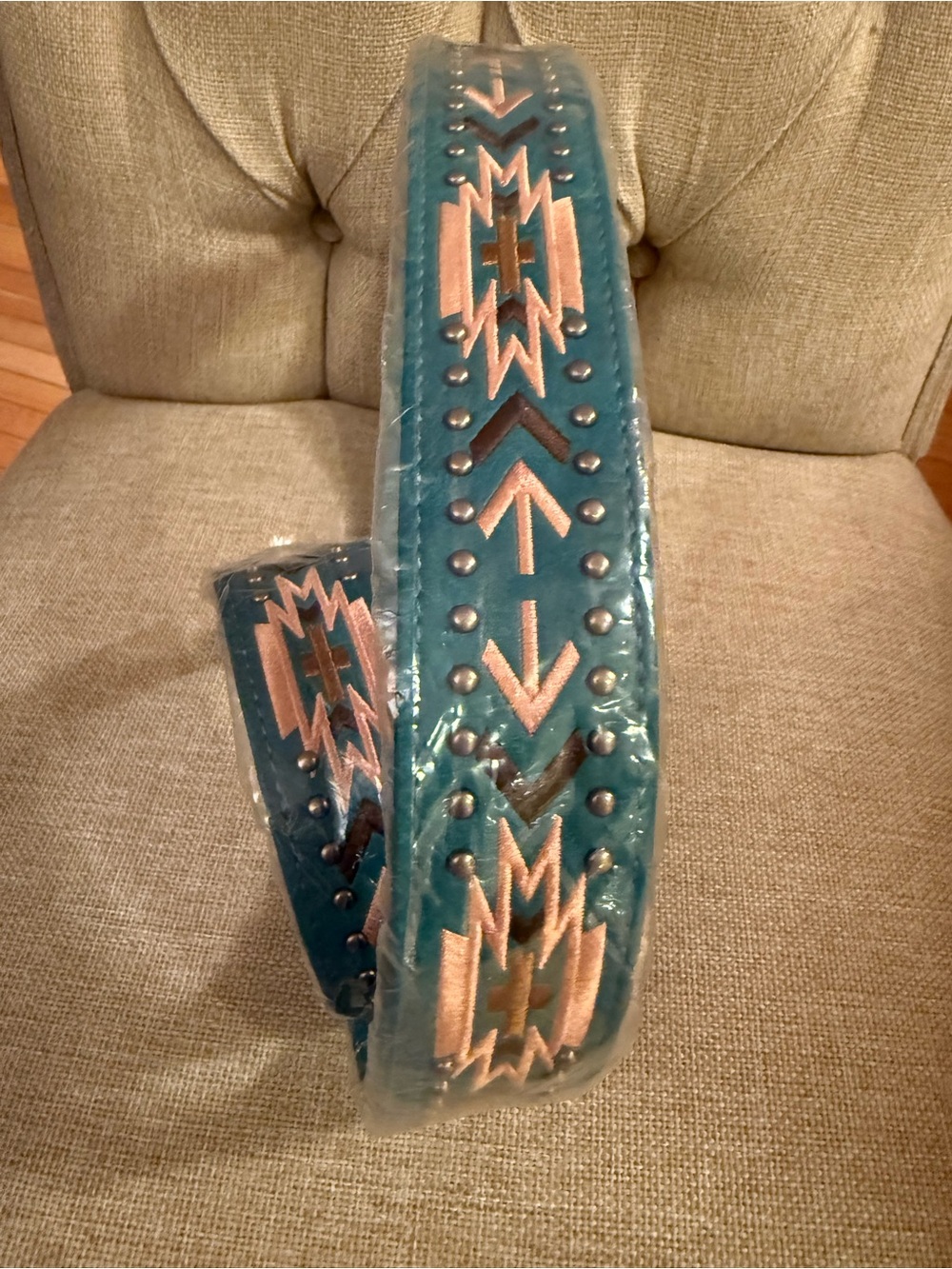 Turquoise Embroidered Aztec Accent Bag Purse Strap Stud Details Western